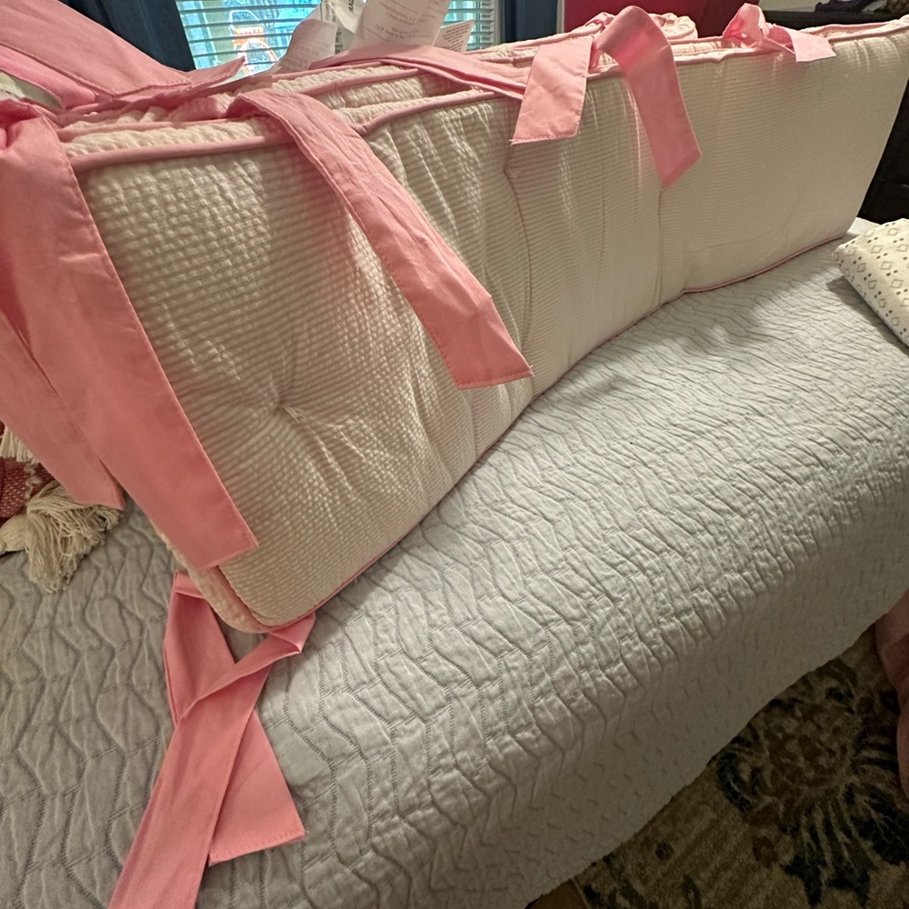 Pottery Barn Kids Crib Bumper, Bed Skirt, Elephant Quilt & brand new crib sheet